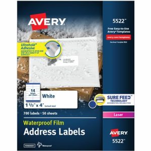 Avery  Mailing Labels, Weatherproof, 1-1/3"x4", 700/PK, WE