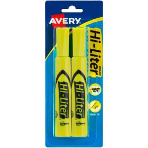 Avery Highlighter,Chisel Point,2/PK,Fluorescent Yellow