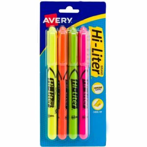 Avery  Highlighters, Pen Style, Chisel Point, 4/PK, FL AST