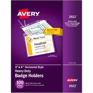 Avery  Badge Holder,Landscape,w/Neck Cord,4"x3",100/BX,Clear