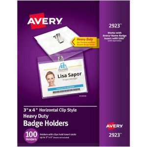 Avery  Badge Holder w/ Clip,Landscape,4"x3", Badge,100/BX,CL