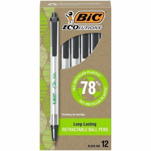 Bic  Pens, Ballpoint, Retractable, Medium Point, CL Barrel/BK Ink