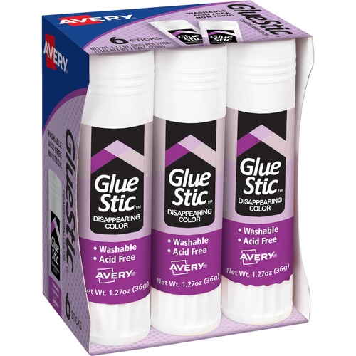 Avery Glue Stic, Permanent, Dries Clear, 1.27oz., 6/PK, Purple