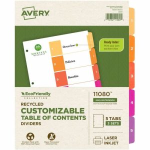 Avery  T/of Contents Dividers, Recycled, 5 Tabs/ST, 3ST/PK, Multi