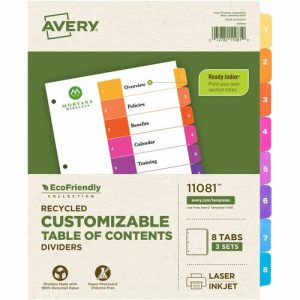 Avery  T/of Contents Dividers, Recycled, 8 Tabs/ST, 3ST/PK, Multi