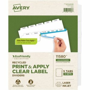 Avery  Laser/Inkjet Dividers, 5-Tab, 5 Sets/PK, 11"x8-1/2",WE