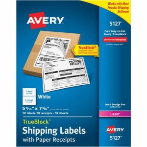 Avery  Laser Shipping Labels,w/ Receipt,5-1/16"x7-5/8",50/PK,White