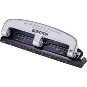 Accentra, Inc.  3-Hole Punch, w/Ruler, 12 Sheet Capacity, Black/Silver