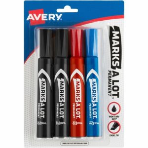 Avery  Markers, Permanent Ink, Chisel Point, 4/PK, Ast