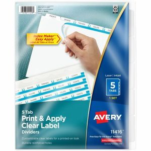 Avery  Index Maker, Laser, Punched, 5-Tab, 1 ST, 8-1/2"x11",CL