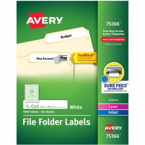 Avery File Folder Labels,Laser/Inkjet,2/3"x3-7/16",1800/BX,WE