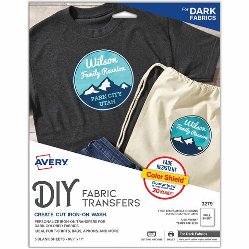 Avery Iron-On Transfers, f/Dark Fabric, 8-1/2"x11", 5/PK