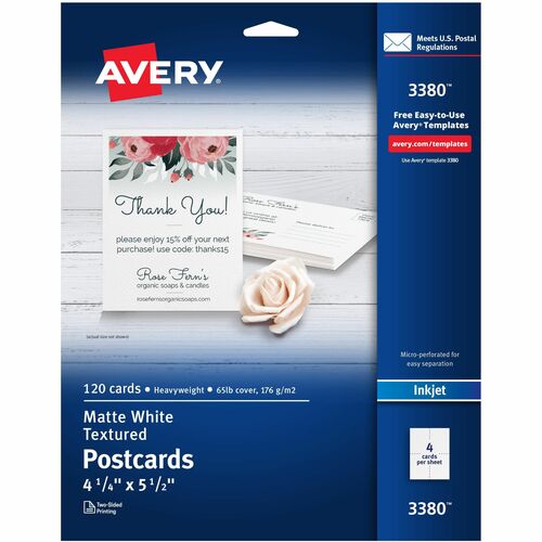 Avery Post Cards,Textured,Card Size 4-1/4"x5-1/2",Matte,120/BX,WE