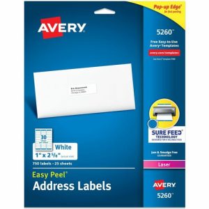 Avery  Laser Labels, Mailing, 1"x2-5/8", 750/PK, White