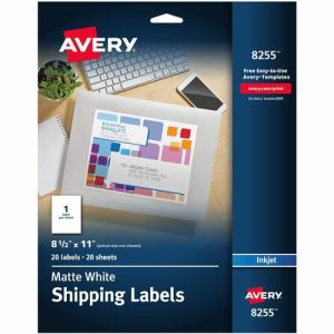 Avery  Color Inkjet Labels,Matte,Full Sheet,8-1/2"x11",20/PK,WE