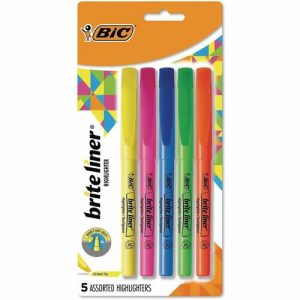 Bic  Highlighter,w/ Clip, Chisel Point, Nontoxic, 5/ST, AST