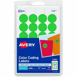 Avery  Removable Labels, 3/4" Round, 1008/PK, Green Neon