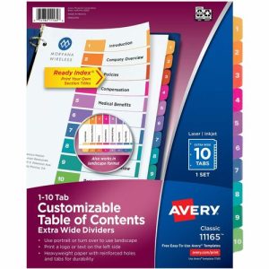 Avery  Index Dividers,Extra Wide,10-Tab/Set,11"x9-1/2",10/ST,Multi