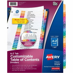 Avery  Index Dividers,T/Contents,26 Tab,A-Z,3HP,8-1/2"x11",26/ST,MI