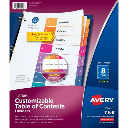 Avery Index Dividers,TOC,3HP,1-8 Tab,11"x8-1/2",24Set/BX,MI