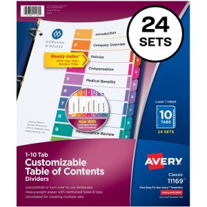 Avery  Index Dividers,Uncollated,10-Tab,1-10,11"x8-1/2",24Set/BX,MI
