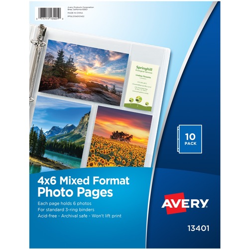 Avery Mixed Format Photo Pgs, 6 Photo Capacity, 4"x6", 10/PK,Clear