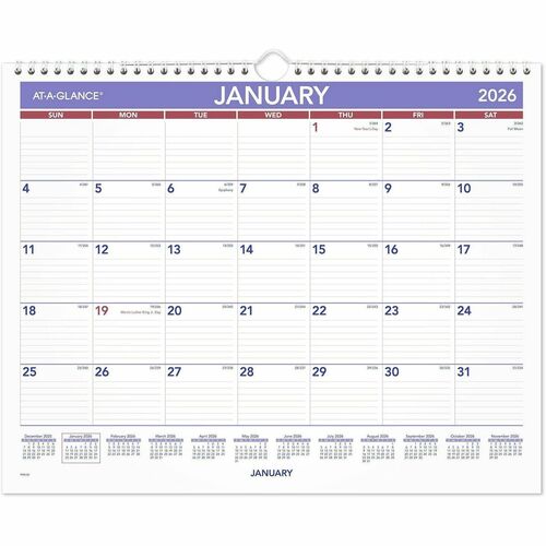 AT-A-GLANCE Monthly Wall Calendar, 1MPP, 12-Month, Jan-Dec, 15"x12"