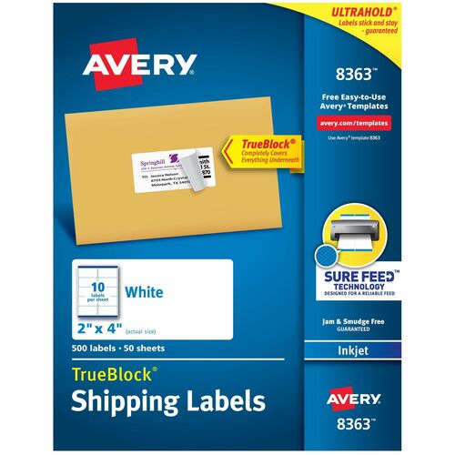 Avery Labels,f/Shipping,Inkjet,Sure Feed,Perm,2"x4",500/BX,WE