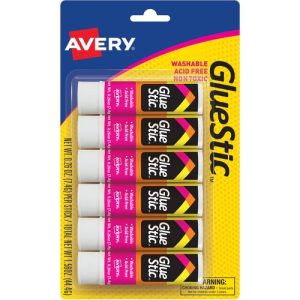 Avery  Glue Stic, Permanent, Washable, .26oz., 6/PK, White
