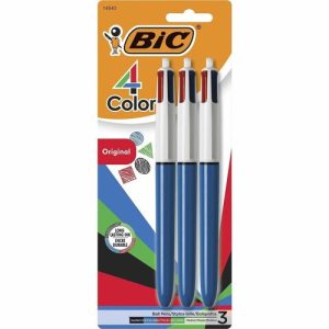 Bic  Ballpoint Pen,Retractable,1.0mm,3/PK,Blue Barrel,4-Color Ink