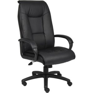 Boss Office Products  Chair, Executive, Leather Plus, 27-1/2"Wx28"Dx45"H, Black