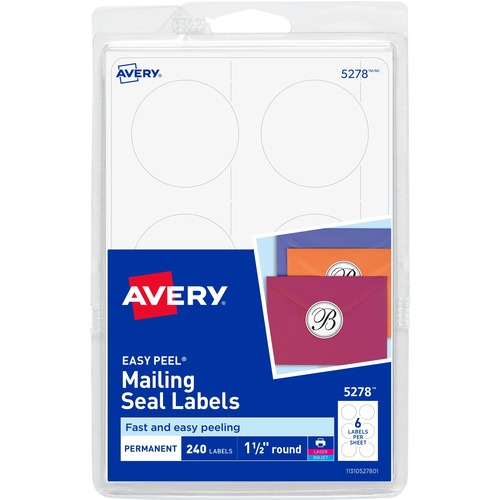 Avery Mailing Seals, 1-1/2" Round, 4"x6", 240/PK, White