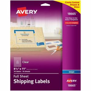 Avery  Inkjet Mailing Labels, 8-1/2"x11", 10/PK, Clear