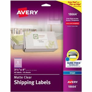 Avery  Inkjet Mailing Labels, 3-1/3"x4", 60/PK, Clear