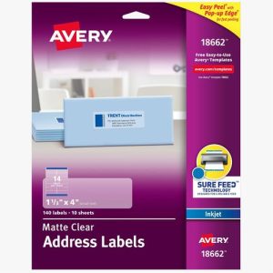 Avery  Inkjet Mailing Labels, 1-1/3"x4", 140/PK, Clear