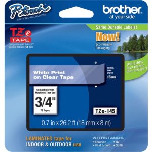 Brother  Tape Cartridge, Laminated, f/P-Touch 8m, 3/4", White/Clear
