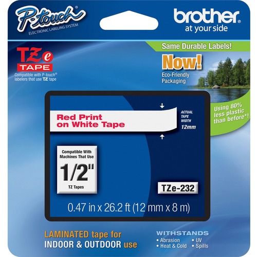 Brother Label Tape,Laminated,f/P-touch,0.47"x26.2',RedonWhite