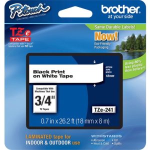 Brother  Label Tape,Laminated,f/P-touch,0.7"x26.2',BlackonWhite