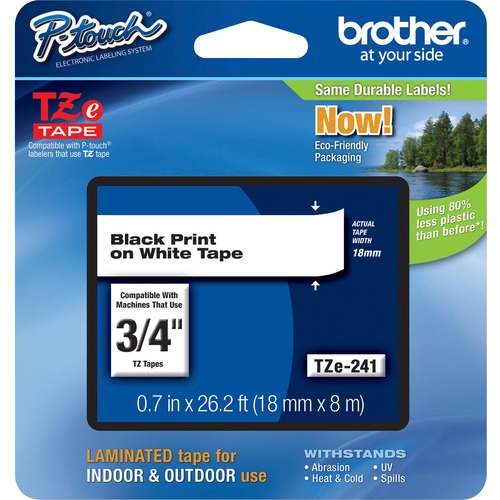 Brother Label Tape,Laminated,f/P-touch,0.7"x26.2',BlackonWhite