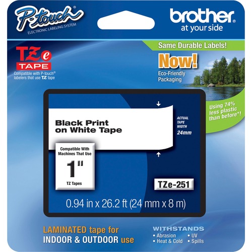 Brother Label Tape,Laminated,f/P-touch,0.94"x26.2',BlackonWhite