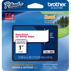 Brother  Label Tape,Laminated,f/P-touch,0.94"x26.2',RedonWhite