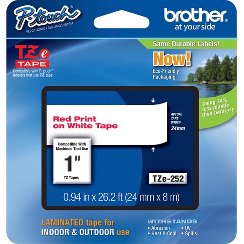 Brother Label Tape,Laminated,f/P-touch,0.94"x26.2',RedonWhite