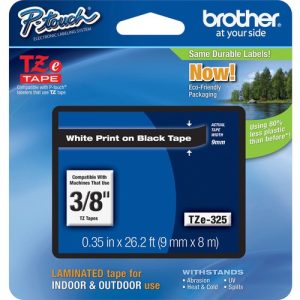 Brother  Tape Cartridge, Laminated, f/P-Touch 8m, 3/8", White/Black