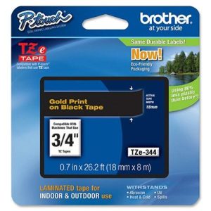 Brother  Label Tape,Laminated,f/P-touch,0.7"x26.2',GoldonBlack