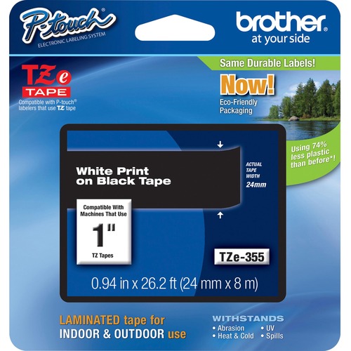 Brother Label Tape,Laminated,f/P-touch,0.94"x26.2',WhiteonBlack