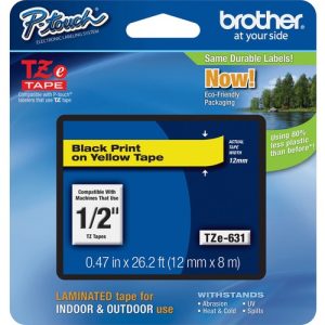 Brother  Label Tape,Laminated,f/P-touch,0.47"x26.2',BlackonYellow