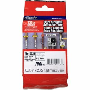 Brother  Label Tape,Xtra-Strength,f/P-touch,0.35"x26.2',BlackonWhite