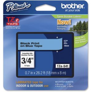 Brother  Label Tape,Laminated,f/P-touch,0.7"x26.2',BlackonBlue