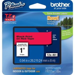 Brother  Label Tape,Laminated,f/P-touch,0.94"x26.2',BlackonRed