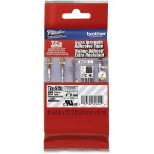 Brother  Label Tape,Xtra-Strength,f/P-touch,0.94"x26.2',BlackonClear